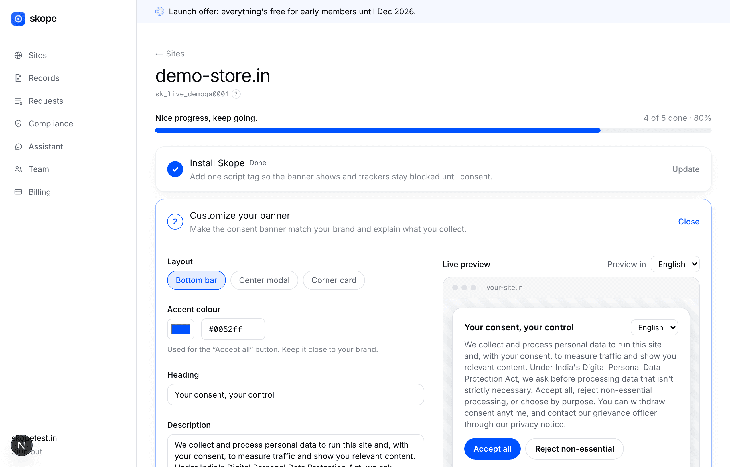 Install step with a single script tag