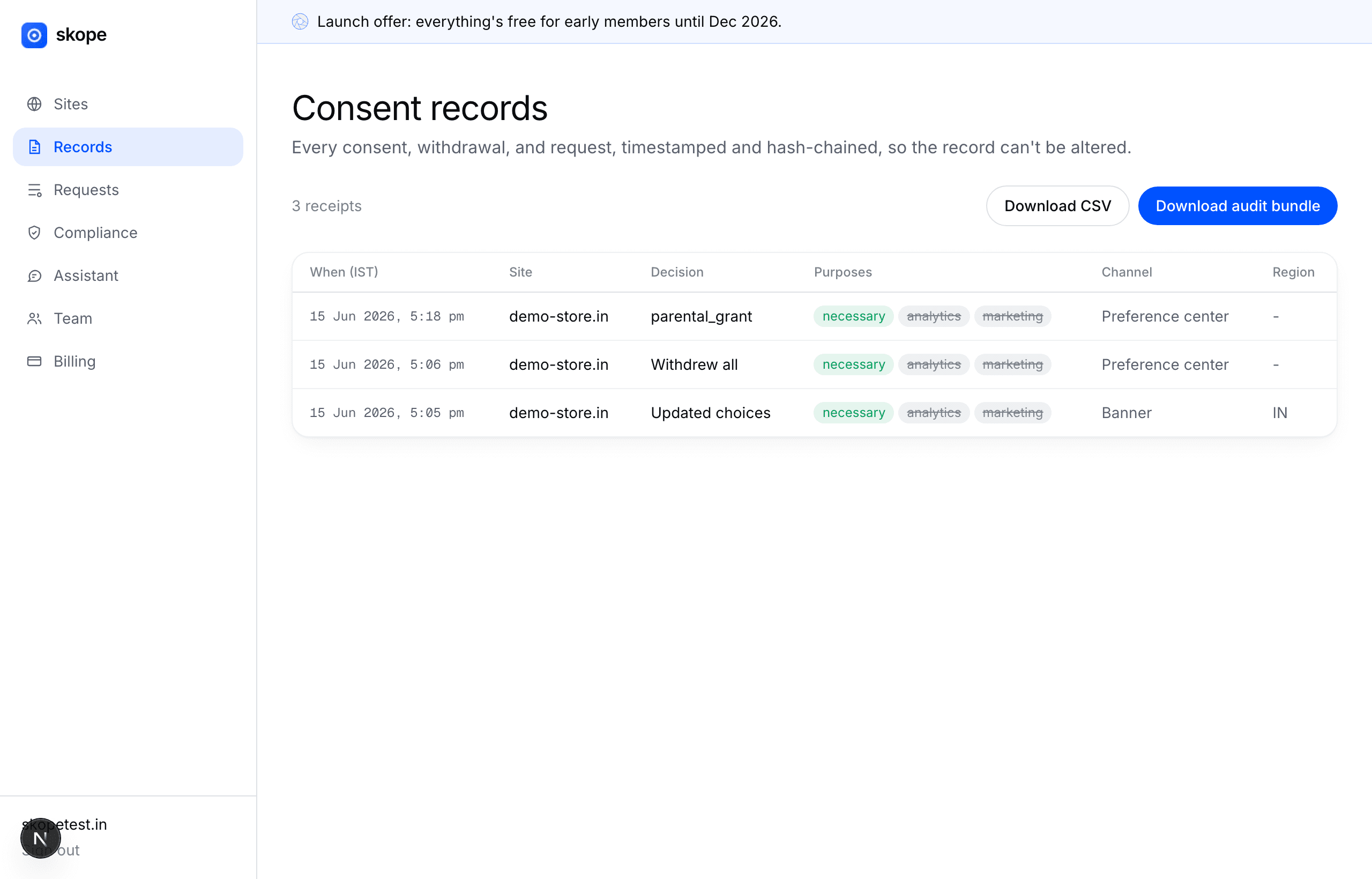 Tamper-evident consent records